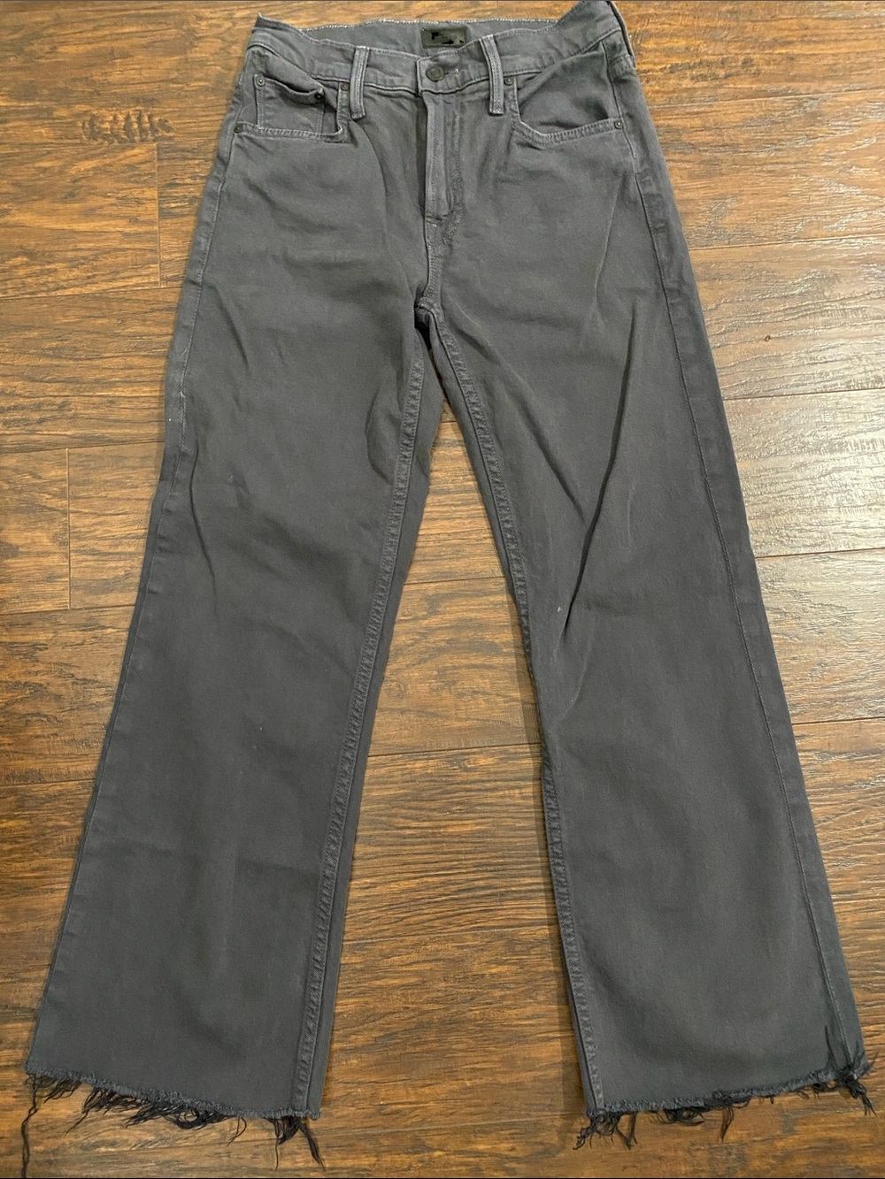 MOTHER the Bookie Heel Black Wide-Leg Flare Jeans with Raw Hem